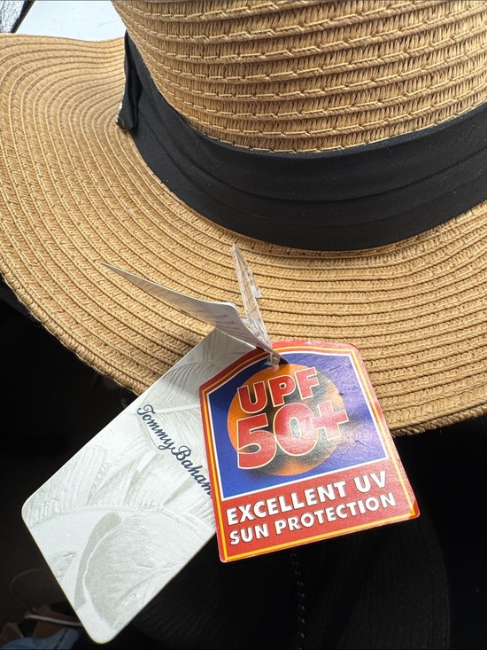 Tommy Bahama Tan Straw Fedora with Black Band, UPF 50+ sun protection